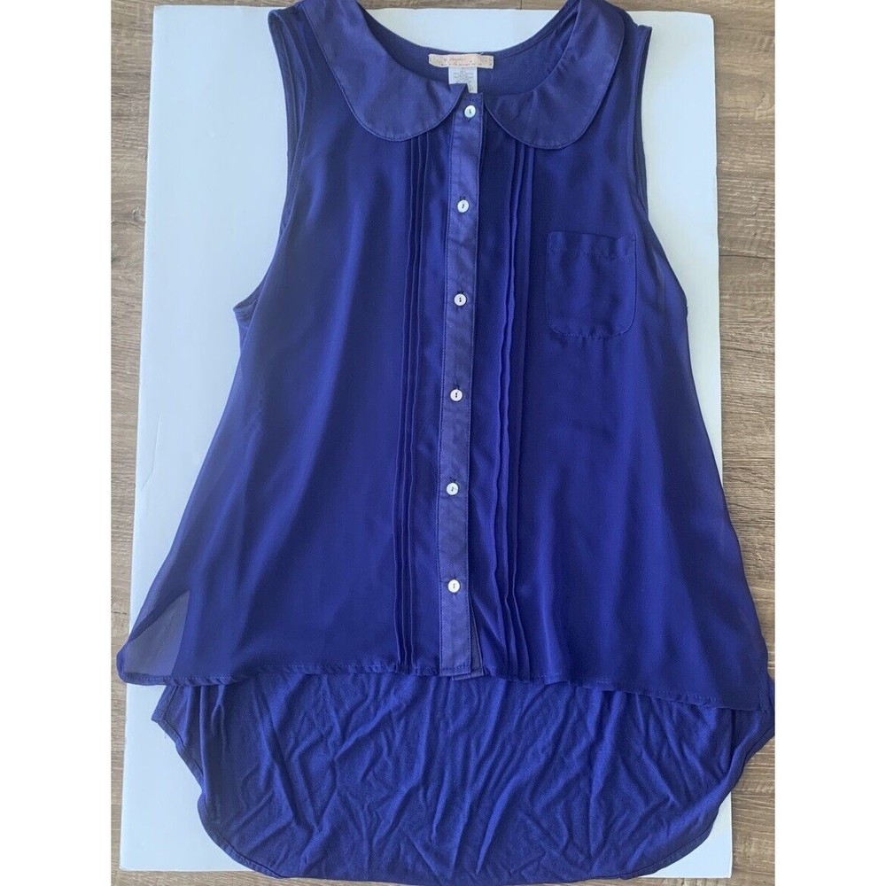 Free People Blouse Peter Pan Collar Sleeveless Large Royal Blue